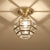 1 Head Clear Glass Pane Flush Light Vintage Gold Six-Sided Globe Aisle Semi Flush Mount Ceiling Fixture Gold Clearhalo 'Ceiling Lights' 'Close To Ceiling Lights' 'Close to ceiling' 'Semi-flushmount' Lighting' 2311001