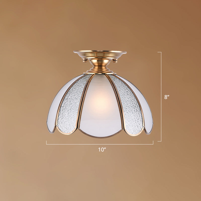 Hemispherical Foyer Ceiling Fixture Traditional Seedy Glass 1-Light Semi Flush Light with Scalloped Edge Bronze 10" Clearhalo 'Ceiling Lights' 'Close To Ceiling Lights' 'Close to ceiling' 'Semi-flushmount' Lighting' 2311007