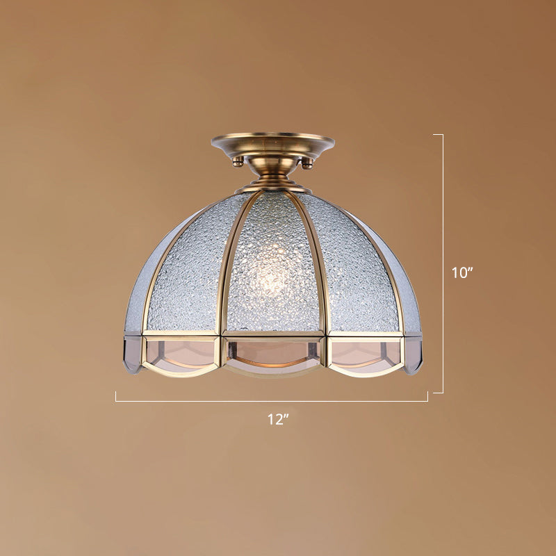 Hemispherical Foyer Ceiling Fixture Traditional Seedy Glass 1-Light Semi Flush Light with Scalloped Edge Bronze 12" Clearhalo 'Ceiling Lights' 'Close To Ceiling Lights' 'Close to ceiling' 'Semi-flushmount' Lighting' 2311008