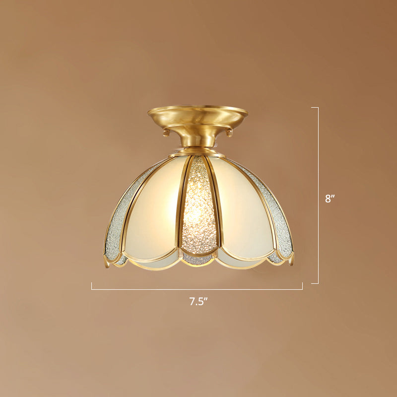 Hemispherical Foyer Ceiling Fixture Traditional Seedy Glass 1-Light Semi Flush Light with Scalloped Edge Bronze 7.5" Clearhalo 'Ceiling Lights' 'Close To Ceiling Lights' 'Close to ceiling' 'Semi-flushmount' Lighting' 2311010