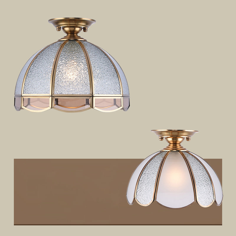 Hemispherical Foyer Ceiling Fixture Traditional Seedy Glass 1-Light Semi Flush Light with Scalloped Edge Clearhalo 'Ceiling Lights' 'Close To Ceiling Lights' 'Close to ceiling' 'Semi-flushmount' Lighting' 2311011