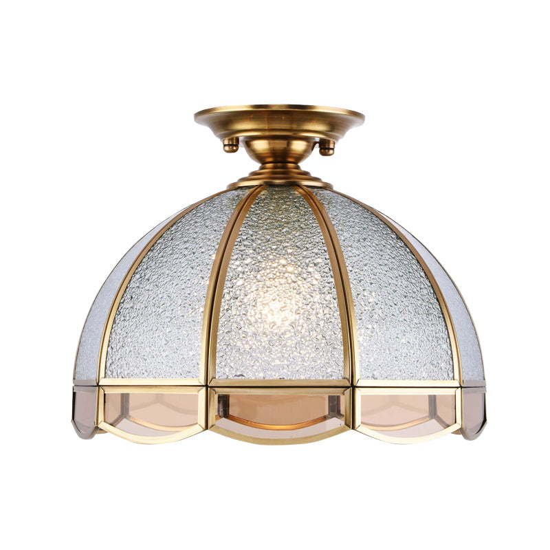 Hemispherical Foyer Ceiling Fixture Traditional Seedy Glass 1-Light Semi Flush Light with Scalloped Edge Clearhalo 'Ceiling Lights' 'Close To Ceiling Lights' 'Close to ceiling' 'Semi-flushmount' Lighting' 2311013