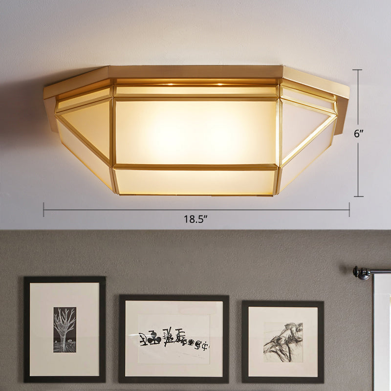 Glass Geometric Ceiling Mount Lamp Simplicity 2-Light Balcony Flush Mount Fixture in Brass Textured White Clearhalo 'Ceiling Lights' 'Close To Ceiling Lights' 'Close to ceiling' 'Flush mount' Lighting' 2311035