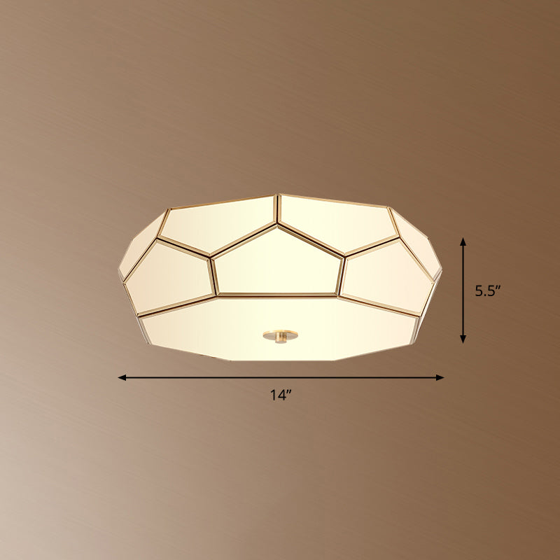 Polygon White Glass Flush Light Fixture Minimalist Bedroom Ceiling Light in Brass White 14" Clearhalo 'Ceiling Lights' 'Close To Ceiling Lights' 'Close to ceiling' 'Flush mount' Lighting' 2311055