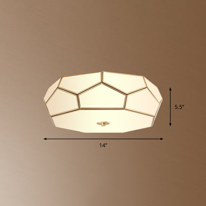 Polygon White Glass Flush Light Fixture Minimalist Bedroom Ceiling Light in Brass White 14" Clearhalo 'Ceiling Lights' 'Close To Ceiling Lights' 'Close to ceiling' 'Flush mount' Lighting' 2311055