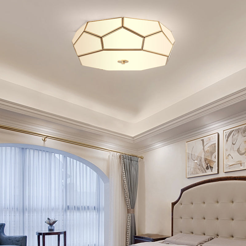 Polygon White Glass Flush Light Fixture Minimalist Bedroom Ceiling Light in Brass Clearhalo 'Ceiling Lights' 'Close To Ceiling Lights' 'Close to ceiling' 'Flush mount' Lighting' 2311056