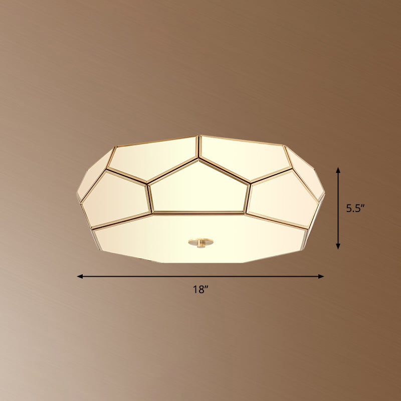 Polygon White Glass Flush Light Fixture Minimalist Bedroom Ceiling Light in Brass White 18" Clearhalo 'Ceiling Lights' 'Close To Ceiling Lights' 'Close to ceiling' 'Flush mount' Lighting' 2311058