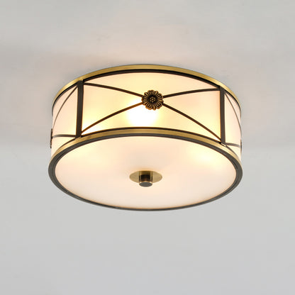 Traditional Drum Flush Mount Ceiling Light Frosted White Glass Flush Lamp for Bedroom White 14" Clearhalo 'Ceiling Lights' 'Close To Ceiling Lights' 'Close to ceiling' 'Flush mount' Lighting' 2311062