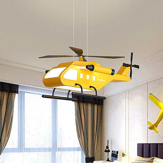 Helicopter LED Suspension Light Fixture Kids Style Metal Bedroom Chandelier Lamp