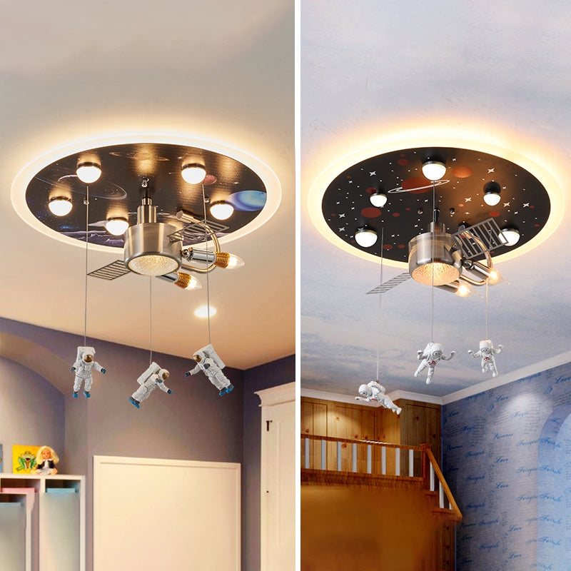 Satellite Metal Flush Ceiling Light Childrens 3-Bulb Flushmount Lighting with Astronaut Deco Clearhalo 'Ceiling Lights' 'Close To Ceiling Lights' 'Close to ceiling' 'Flush mount' Lighting' 2311125