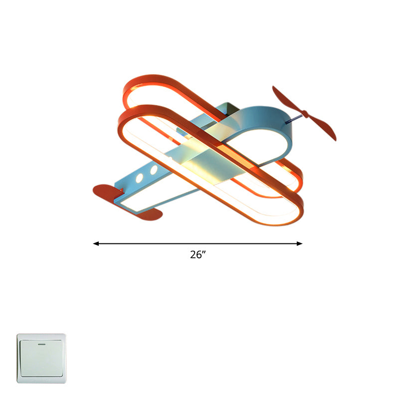 Biplane LED Ceiling Flush Light Cartoon Acrylic Boys Room Flush-Mount Light Fixture Blue 26.5" Warm Clearhalo 'Ceiling Lights' 'Close To Ceiling Lights' 'Close to ceiling' 'Flush mount' Lighting' 2311162