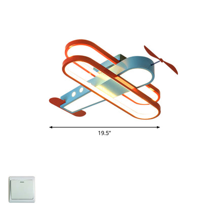 Biplane LED Ceiling Flush Light Cartoon Acrylic Boys Room Flush-Mount Light Fixture Blue 19.5" Warm Clearhalo 'Ceiling Lights' 'Close To Ceiling Lights' 'Close to ceiling' 'Flush mount' Lighting' 2311169