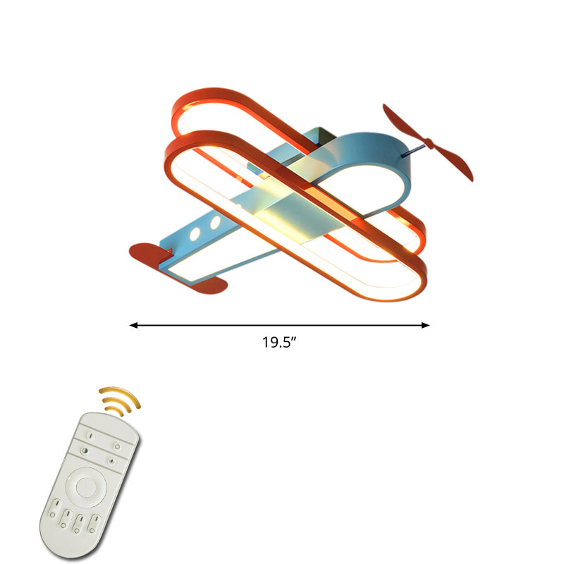 Biplane LED Ceiling Flush Light Cartoon Acrylic Boys Room Flush-Mount Light Fixture Blue 19.5" Remote Control Stepless Dimming Clearhalo 'Ceiling Lights' 'Close To Ceiling Lights' 'Close to ceiling' 'Flush mount' Lighting' 2311171