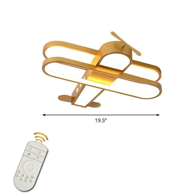 Biplane LED Ceiling Flush Light Cartoon Acrylic Boys Room Flush-Mount Light Fixture Yellow 19.5" Remote Control Stepless Dimming Clearhalo 'Ceiling Lights' 'Close To Ceiling Lights' 'Close to ceiling' 'Flush mount' Lighting' 2311179