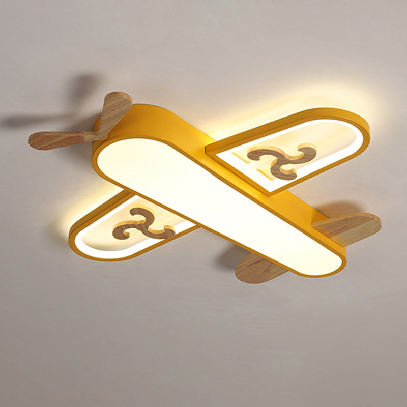Plane Flush Ceiling Light Childrens Metal LED Flushmount Light with Wood Decoration for Bedroom Yellow Clearhalo 'Ceiling Lights' 'Close To Ceiling Lights' 'Close to ceiling' 'Flush mount' Lighting' 2311241