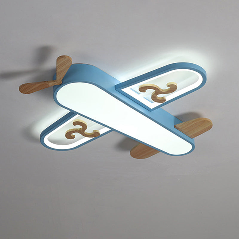 Plane Flush Ceiling Light Childrens Metal LED Flushmount Light with Wood Decoration for Bedroom Blue Clearhalo 'Ceiling Lights' 'Close To Ceiling Lights' 'Close to ceiling' 'Flush mount' Lighting' 2311243