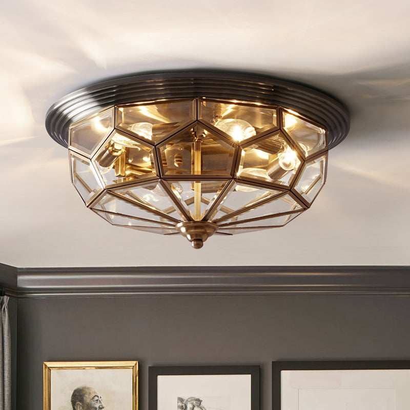 Round Clear Glass Flushmount Light Antique Bedroom Flush Ceiling Light in Black and Brass Clearhalo 'Ceiling Lights' 'Close To Ceiling Lights' 'Close to ceiling' 'Flush mount' Lighting' 2311252