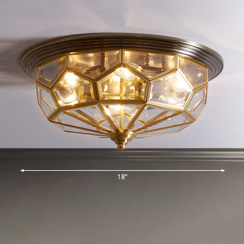 Round Clear Glass Flushmount Light Antique Bedroom Flush Ceiling Light in Black and Brass Black 18" Clearhalo 'Ceiling Lights' 'Close To Ceiling Lights' 'Close to ceiling' 'Flush mount' Lighting' 2311253