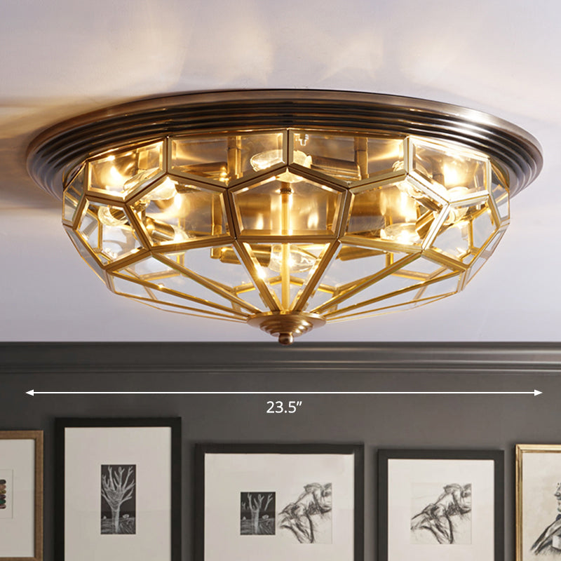 Round Clear Glass Flushmount Light Antique Bedroom Flush Ceiling Light in Black and Brass Black 23.5" Clearhalo 'Ceiling Lights' 'Close To Ceiling Lights' 'Close to ceiling' 'Flush mount' Lighting' 2311254