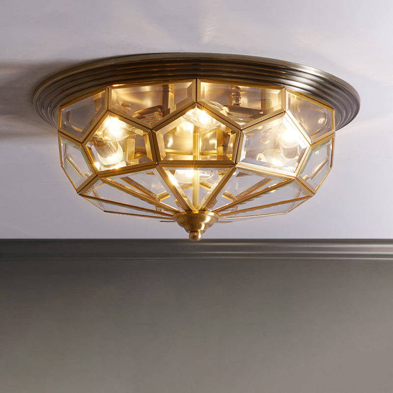 Round Clear Glass Flushmount Light Antique Bedroom Flush Ceiling Light in Black and Brass Clearhalo 'Ceiling Lights' 'Close To Ceiling Lights' 'Close to ceiling' 'Flush mount' Lighting' 2311255