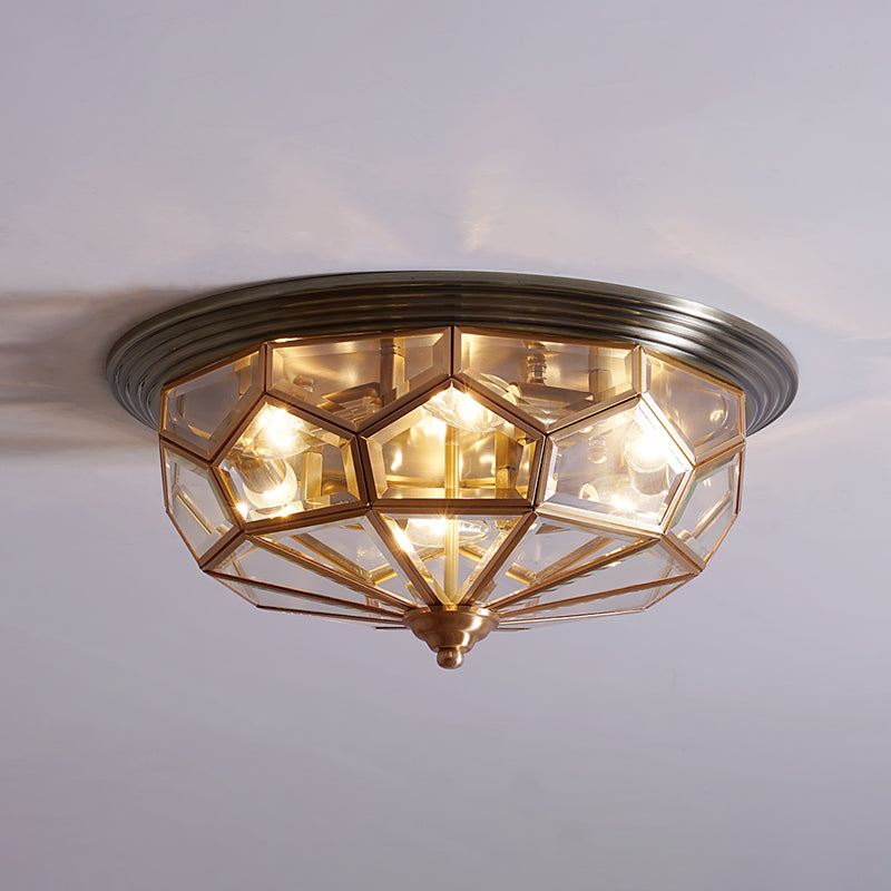 Round Clear Glass Flushmount Light Antique Bedroom Flush Ceiling Light in Black and Brass Clearhalo 'Ceiling Lights' 'Close To Ceiling Lights' 'Close to ceiling' 'Flush mount' Lighting' 2311256