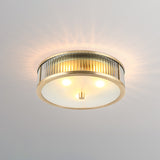 Simplicity Drum Shaped Flush Mount Lamp Clear Ribbed Glass Ceiling Light in Brass for Bedroom 3 Clear Clearhalo 'Ceiling Lights' 'Close To Ceiling Lights' 'Close to ceiling' 'Flush mount' Lighting' 2311261
