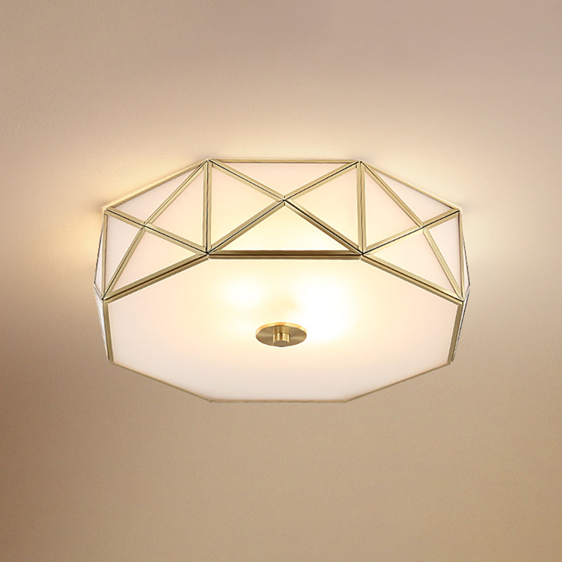 Gold Finish Flush Ceiling Light Minimalism White Glass Geometric Flushmount Lighting 4 White Clearhalo 'Ceiling Lights' 'Close To Ceiling Lights' 'Close to ceiling' 'Flush mount' Lighting' 2311282