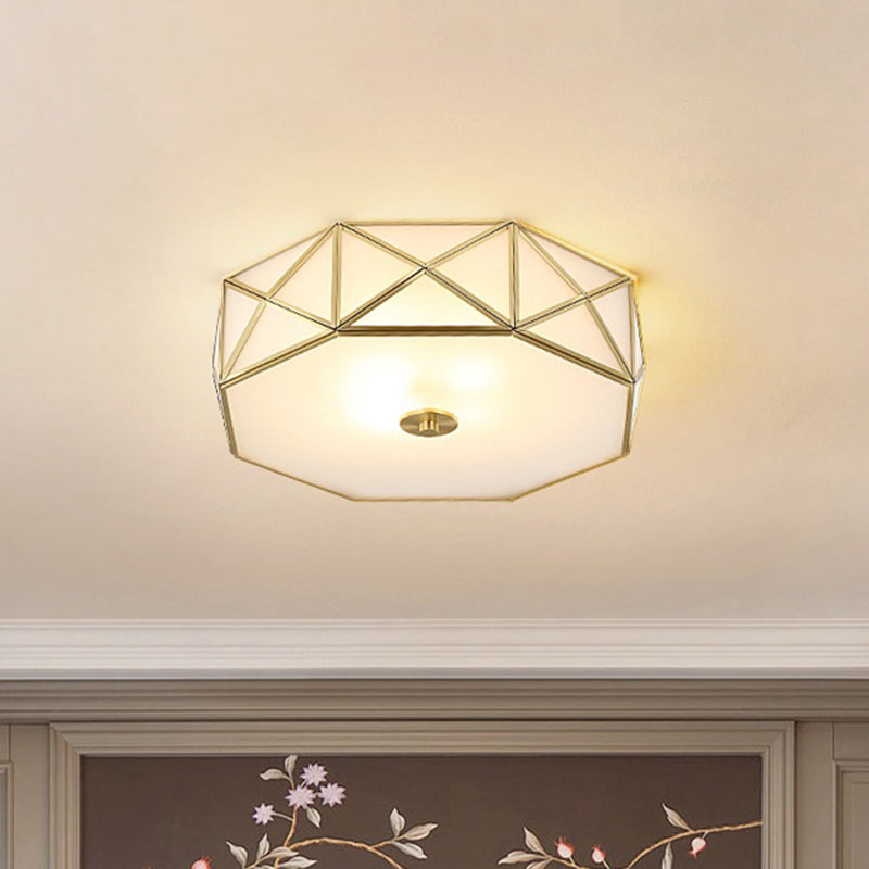 Gold Finish Flush Ceiling Light Minimalism White Glass Geometric Flushmount Lighting Clearhalo 'Ceiling Lights' 'Close To Ceiling Lights' 'Close to ceiling' 'Flush mount' Lighting' 2311283