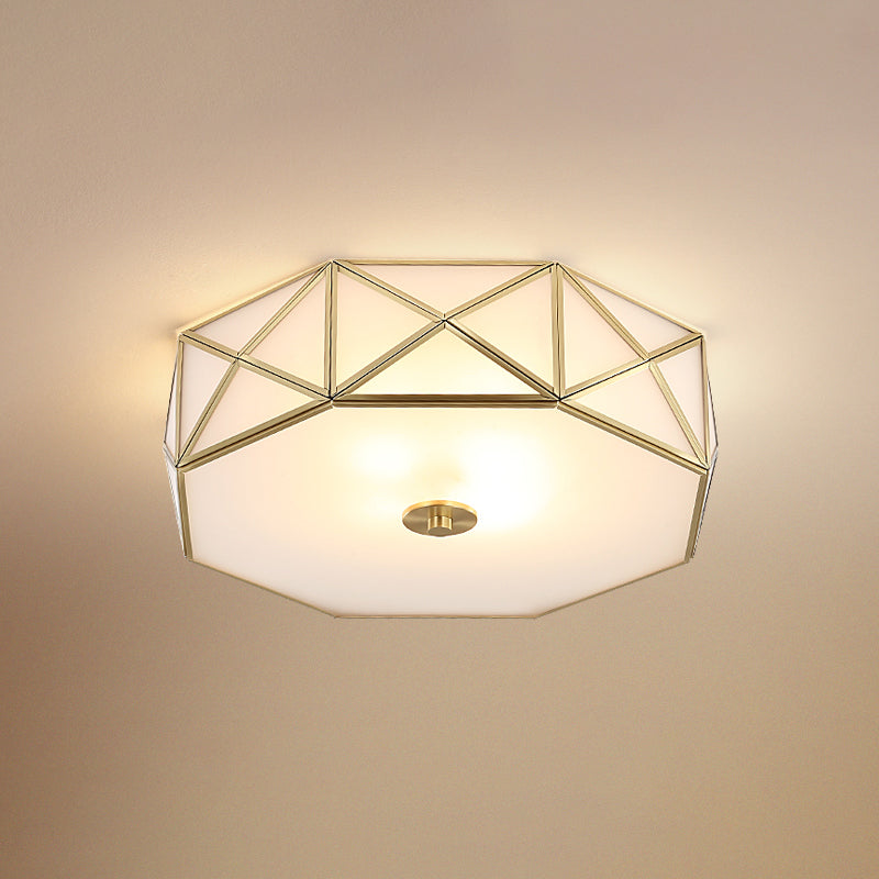 Gold Finish Flush Ceiling Light Minimalism White Glass Geometric Flushmount Lighting 3 White Clearhalo 'Ceiling Lights' 'Close To Ceiling Lights' 'Close to ceiling' 'Flush mount' Lighting' 2311284