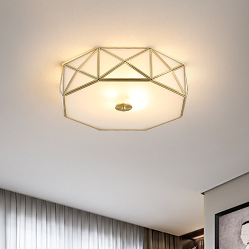 Gold Finish Flush Ceiling Light Minimalism White Glass Geometric Flushmount Lighting Clearhalo 'Ceiling Lights' 'Close To Ceiling Lights' 'Close to ceiling' 'Flush mount' Lighting' 2311286