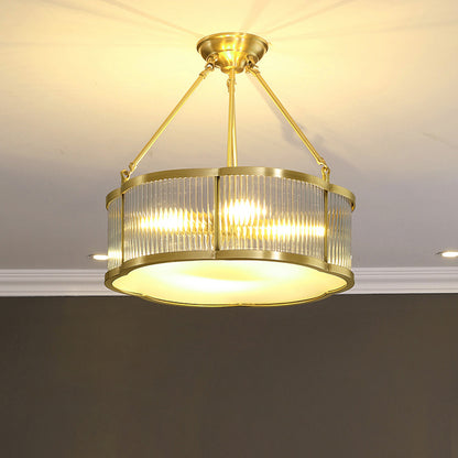 Gold Floral Hanging Lamp Traditional Clear Ribbed Glass Living Room Chandelier Light Gold 19.5" Clearhalo 'Ceiling Lights' 'Chandeliers' Lighting' options 2311302_34f724b9-7569-449e-8aa4-40c492782ee2