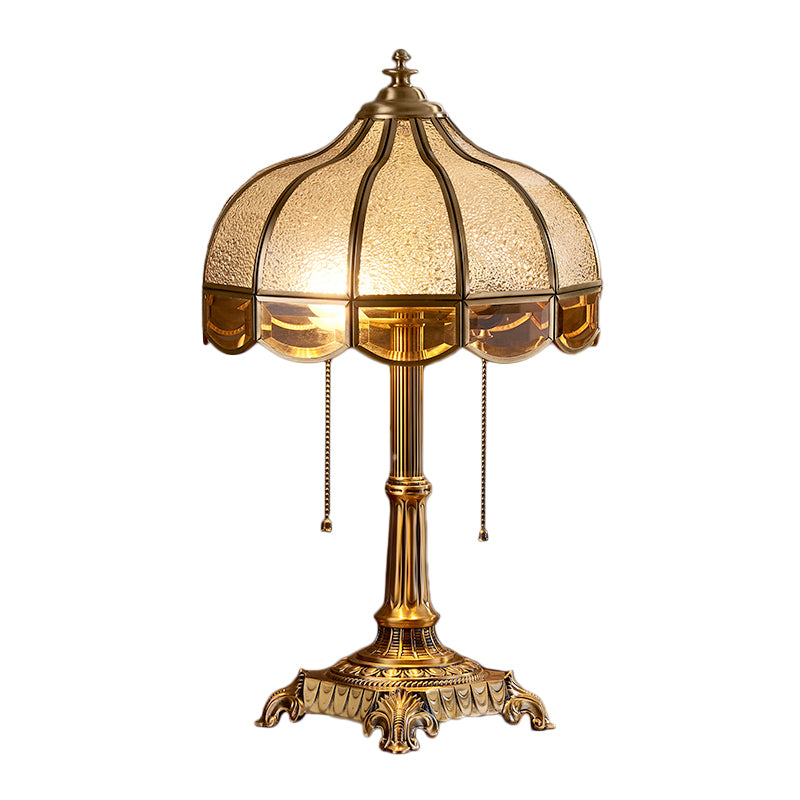 Brass Scalloped Night Table Lamp Colonial Style Opaque Glass Single Bedroom Nightstand Light Brass Prismatic Clearhalo 'Lamps' 'Table Lamps' Lighting' 2311318