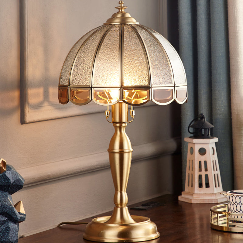 Brass Scalloped Night Table Lamp Colonial Style Opaque Glass Single Bedroom Nightstand Light Brass Oval Clearhalo 'Lamps' 'Table Lamps' Lighting' 2311322