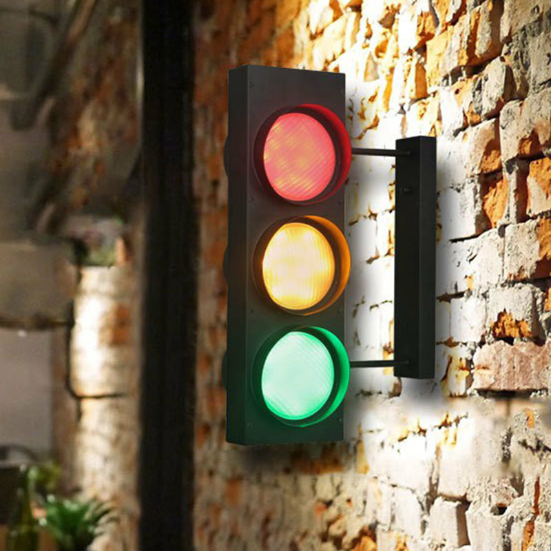 Traffic Light Board Wall Lighting Decorative Metal Restaurant Wall Sconce Light in Black Clearhalo 'Wall Lamps & Sconces' 'Wall Lights' Lighting' 2311332
