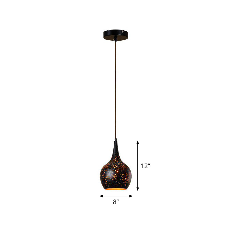 Hollow-Out Metal Pendant Lighting Retro 1-Light Black Finish Suspension Light for Restaurant Black Fillet Clearhalo 'Ceiling Lights' 'Pendant Lights' 'Pendants' Lighting' 2311408_bc528048-5249-4ff9-8b13-ed97790c3c45