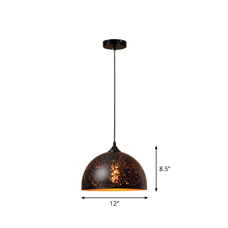 Hollow-Out Metal Pendant Lighting Retro 1-Light Black Finish Suspension Light for Restaurant Black Dome Clearhalo 'Ceiling Lights' 'Pendant Lights' 'Pendants' Lighting' 2311409_ff8aac7c-4752-4889-8059-faaf9c3927d6