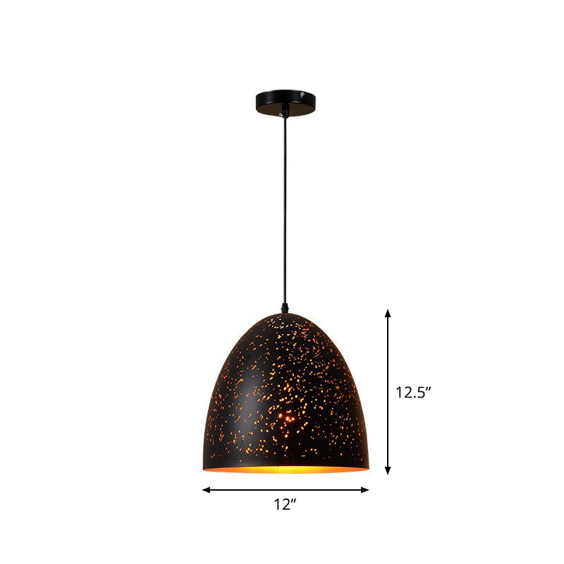 Hollow-Out Metal Pendant Lighting Retro 1-Light Black Finish Suspension Light for Restaurant Black Oval Clearhalo 'Ceiling Lights' 'Pendant Lights' 'Pendants' Lighting' 2311411_fabb903b-aac2-468e-a90d-c752a6b74b97