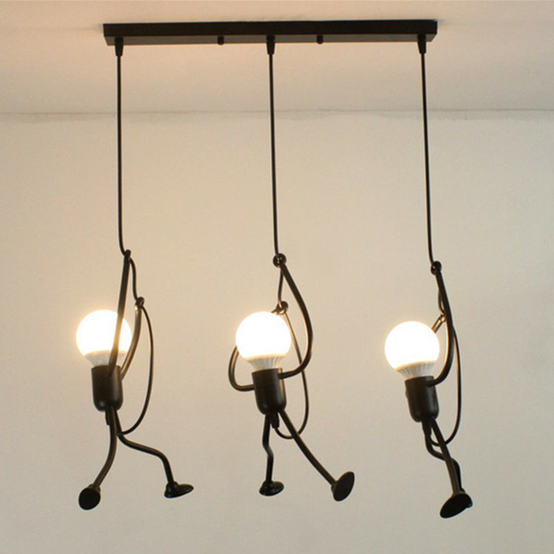 Black Stick Figure Multi Ceiling Light Decorative 3-Bulb Metal Hanging Light Fixture Black Linear Clearhalo 'Ceiling Lights' 'Pendant Lights' 'Pendants' Lighting' 2311433_26f7efb3-421d-41f0-92d4-8287ebab18e6