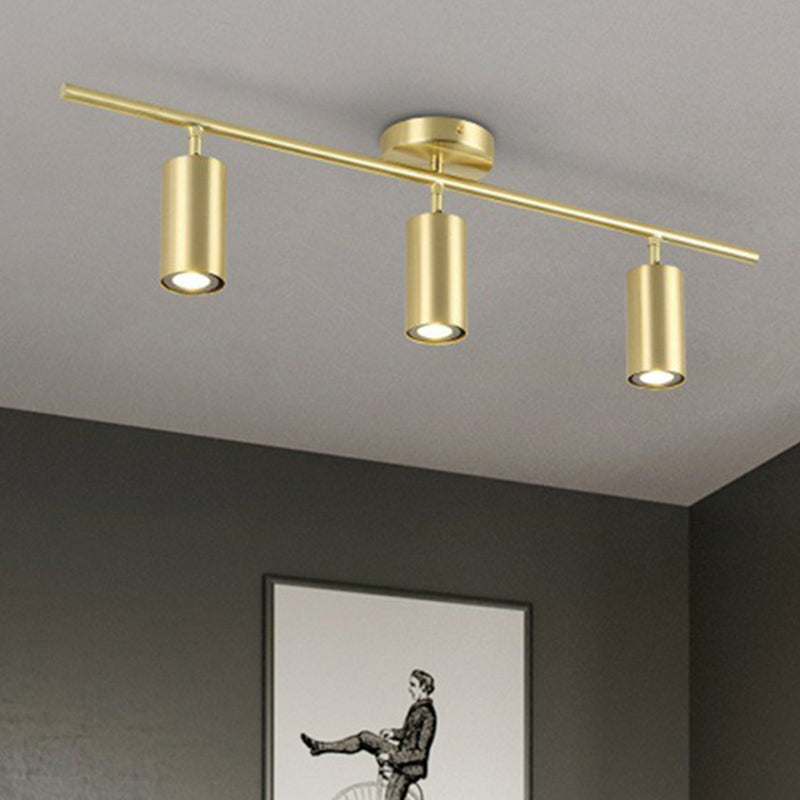 Metal Cylindrical LED Spotlight Post-Modern Gold Finish Semi Flush Mount Ceiling Light for Salon - 3 - Gold - Clearhalo - 'Ceiling Lights' - 'Close To Ceiling Lights' - 'Close to ceiling' - 'Semi-flushmount' - Lighting' - 2311542