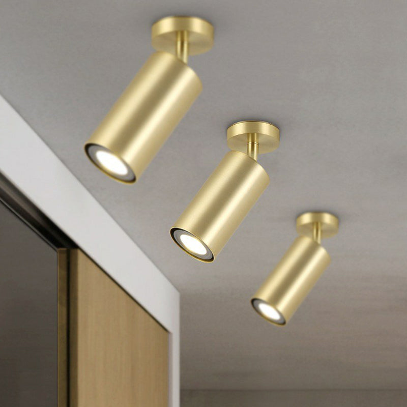 Metal Cylindrical LED Spotlight Post-Modern Gold Finish Semi Flush Mount Ceiling Light for Salon - 1 - Gold - Clearhalo - 'Ceiling Lights' - 'Close To Ceiling Lights' - 'Close to ceiling' - 'Semi-flushmount' - Lighting' - 2311543