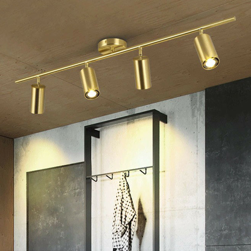 Metal Cylindrical LED Spotlight Post-Modern Gold Finish Semi Flush Mount Ceiling Light for Salon 4 Gold Clearhalo 'Ceiling Lights' 'Close To Ceiling Lights' 'Close to ceiling' 'Semi-flushmount' Lighting' 2311544