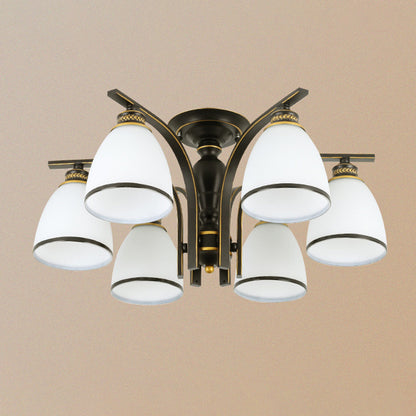 Minimalist Bell Shape Ceiling Light Cream Glass Semi Flush Light in Black for Dining Room 6 Black Clearhalo 'Ceiling Lights' 'Close To Ceiling Lights' 'Close to ceiling' 'Semi-flushmount' Lighting' 2311573