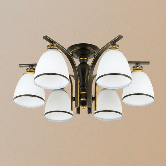 Minimalist Bell Shape Ceiling Light Cream Glass Semi Flush Light in Black for Dining Room 6 Black Clearhalo 'Ceiling Lights' 'Close To Ceiling Lights' 'Close to ceiling' 'Semi-flushmount' Lighting' 2311573