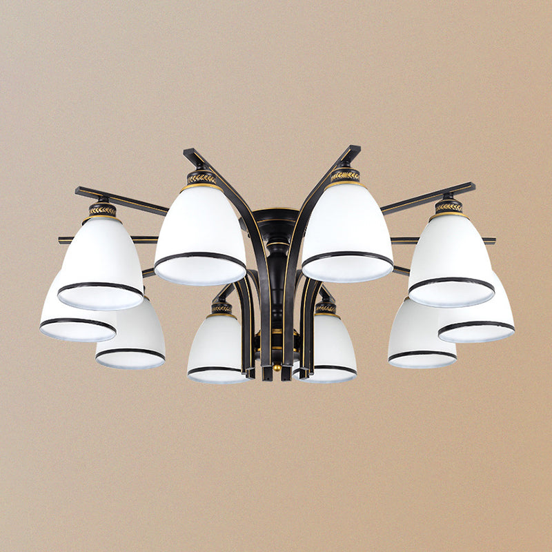 Minimalist Bell Shape Ceiling Light Cream Glass Semi Flush Light in Black for Dining Room 10 Black Clearhalo 'Ceiling Lights' 'Close To Ceiling Lights' 'Close to ceiling' 'Semi-flushmount' Lighting' 2311574