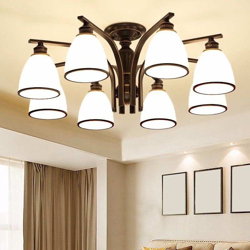 Minimalist Bell Shape Ceiling Light Cream Glass Semi Flush Light in Black for Dining Room Clearhalo 'Ceiling Lights' 'Close To Ceiling Lights' 'Close to ceiling' 'Semi-flushmount' Lighting' 2311575
