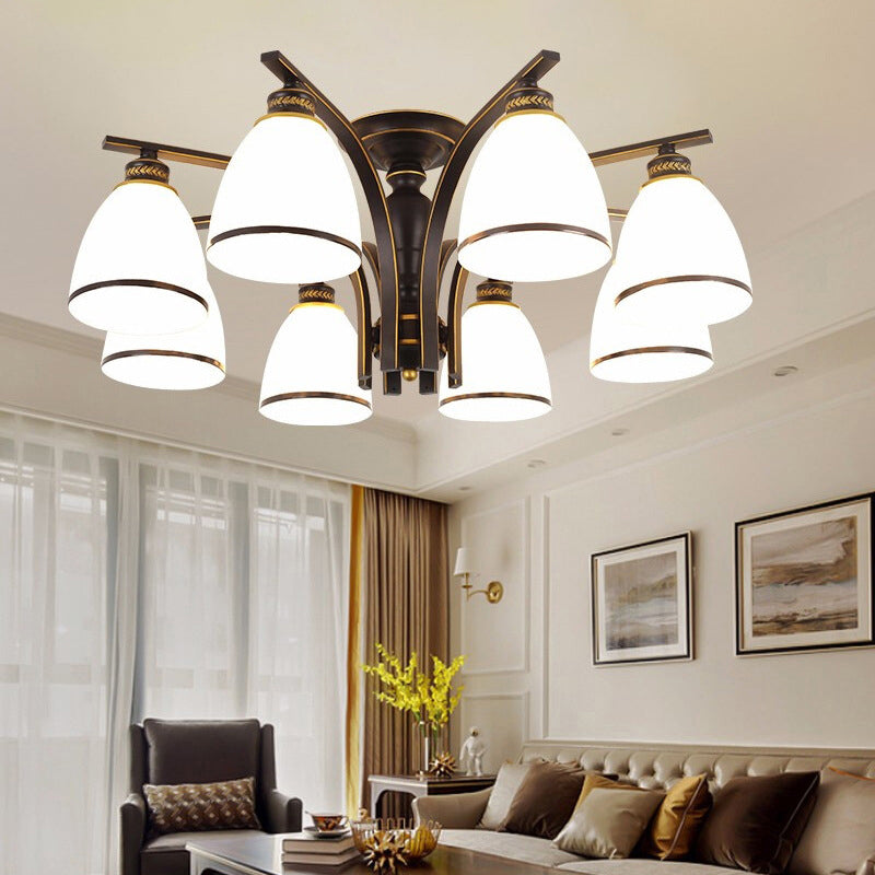 Minimalist Bell Shape Ceiling Light Cream Glass Semi Flush Light in Black for Dining Room Clearhalo 'Ceiling Lights' 'Close To Ceiling Lights' 'Close to ceiling' 'Semi-flushmount' Lighting' 2311576