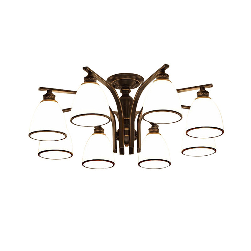 Minimalist Bell Shape Ceiling Light Cream Glass Semi Flush Light in Black for Dining Room Clearhalo 'Ceiling Lights' 'Close To Ceiling Lights' 'Close to ceiling' 'Semi-flushmount' Lighting' 2311577
