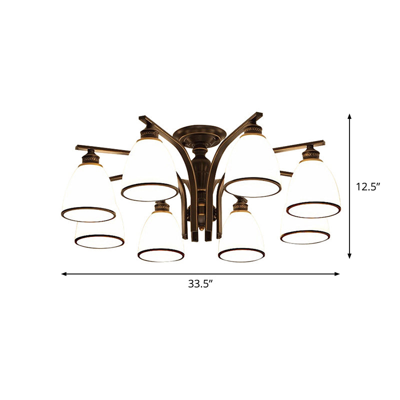 Minimalist Bell Shape Ceiling Light Cream Glass Semi Flush Light in Black for Dining Room Clearhalo 'Ceiling Lights' 'Close To Ceiling Lights' 'Close to ceiling' 'Semi-flushmount' Lighting' 2311578