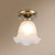 1 Bulb Frosted White Glass Flush Light Rustic Floral Bedroom Ceiling Mount Light Fixture Bronze Clearhalo 'Ceiling Lights' 'Close To Ceiling Lights' 'Close to ceiling' 'Semi-flushmount' Lighting' 2311597