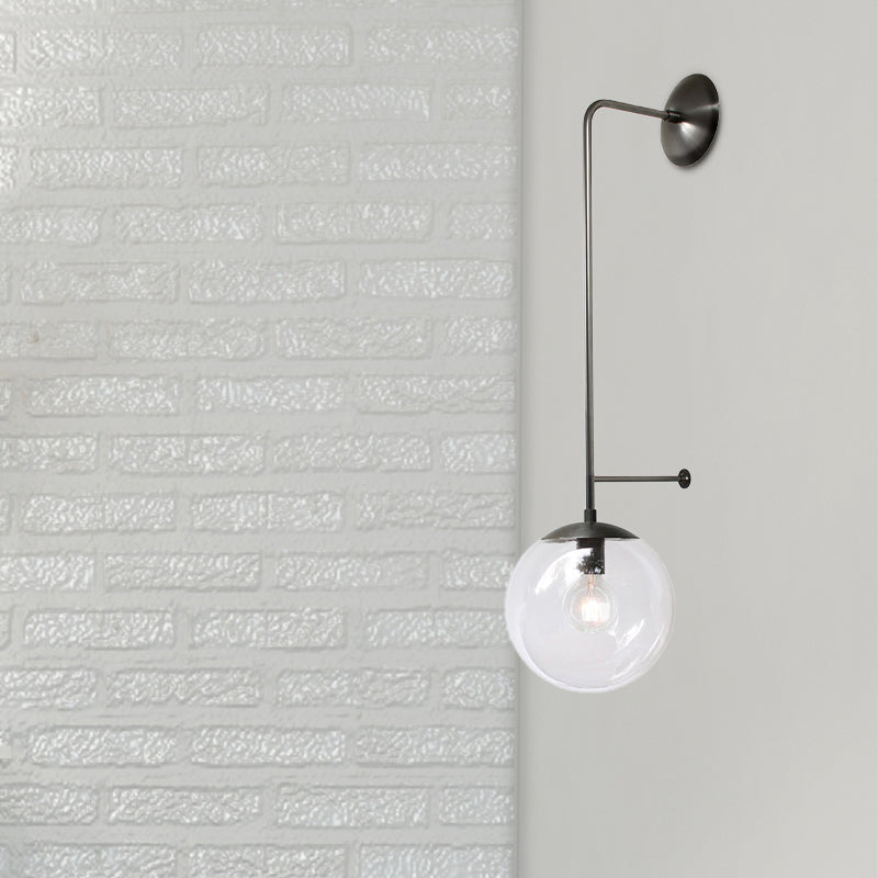 Retro Globe Wall Lamp 1-Light Clear/White Glass Shade Wall Sconce Light in Brass/Black for Living Room Black Clear Clearhalo 'Wall Lamps & Sconces' 'Wall Lights' Lighting' 231161